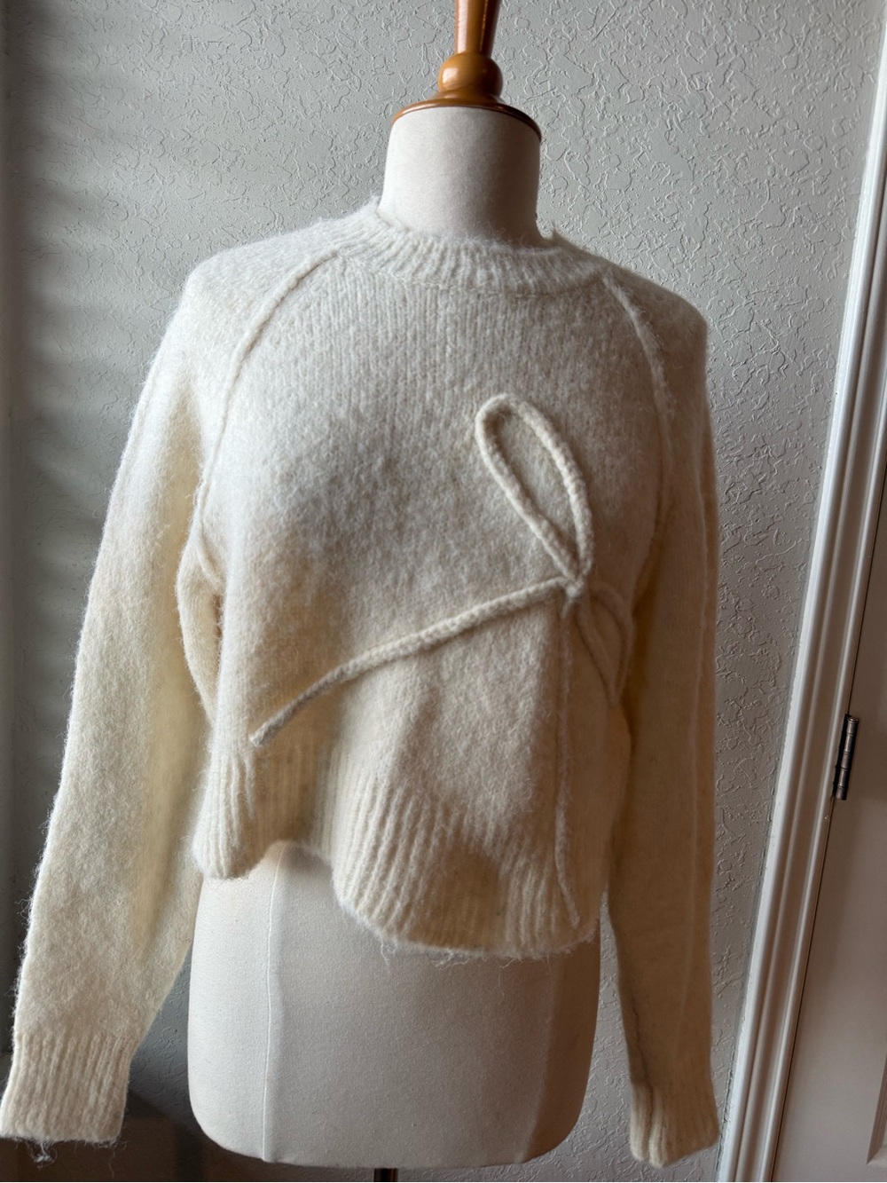 American Eagle Outfitters Cream Tie-Detail Crewneck Sweater